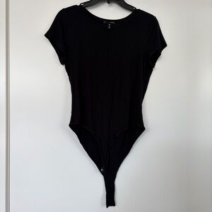 Aqua Basic Black Snap-Closure Soft Bodysuit Size Large